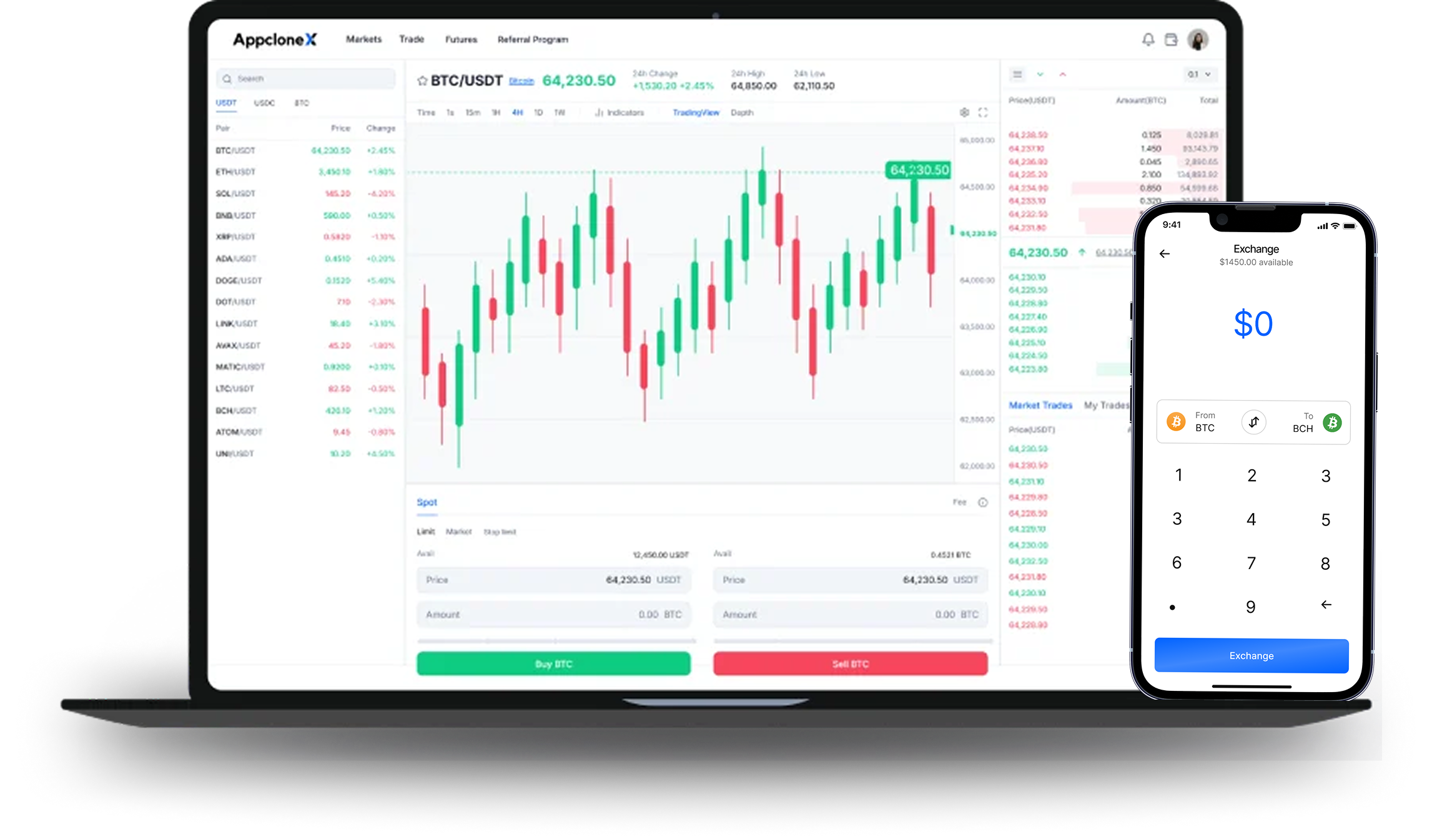 Screenshots of crypto exchange UI